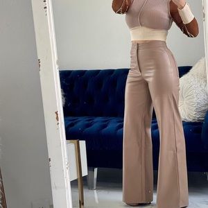 Nude faux leather wide leg pants in size small, bought from boutique for $120